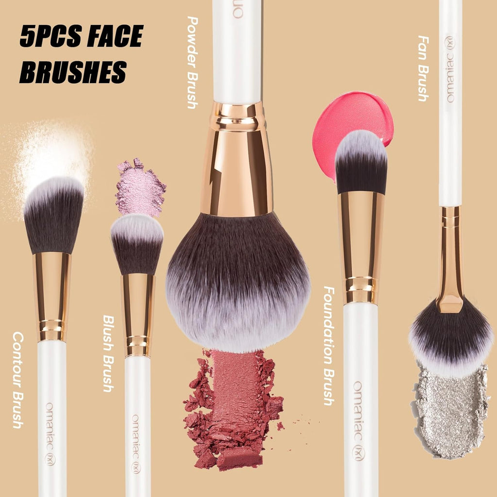 Professional Makeup Brush Set (12 Pieces) with Pearl Finish Handles - Ergonomic Design for Effortless Application, Complete Travel Makeup Brush Collection with Case