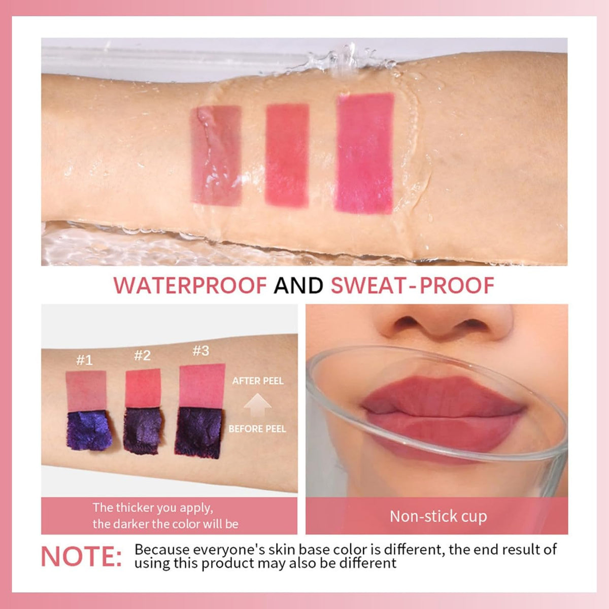 Lip Stain Non-Stick Cup Peel off Lip Stain Lip Tint Peel off Makeup for Women Extreme Amazing Make up Peel off Lip Tint Long Lasting Matte Finish Liquid Lipstick (#2 Cool Rose)
