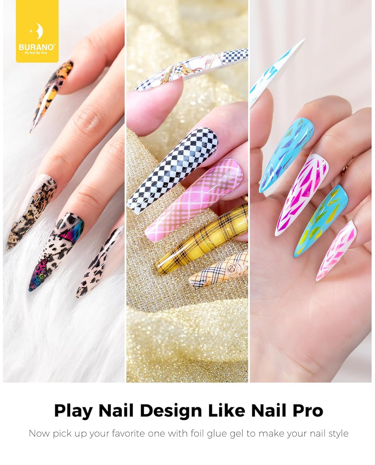 Nail Art Foil Glue Gel (0.5 oz) with 10-Piece Leopard Foil Sticker Set for DIY Nail Design - UV/LED Lamp Required