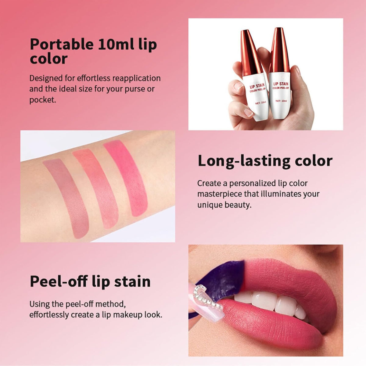Lip Stain Non-Stick Cup Peel off Lip Stain Lip Tint Peel off Makeup for Women Extreme Amazing Make up Peel off Lip Tint Long Lasting Matte Finish Liquid Lipstick (#2 Cool Rose)