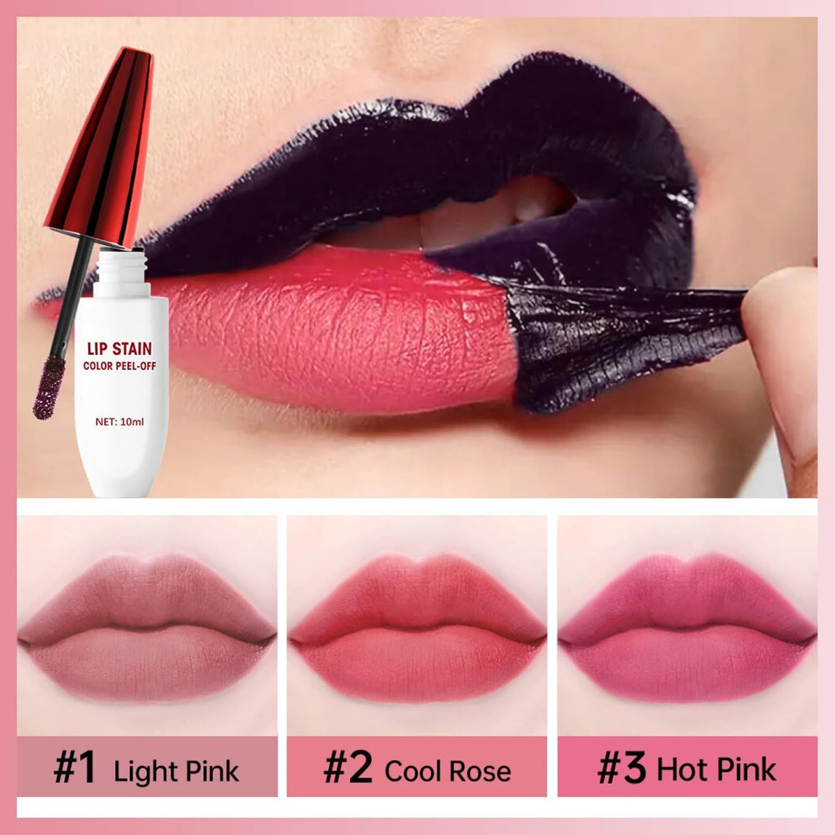 Lip Stain Non-Stick Cup Peel off Lip Stain Lip Tint Peel off Makeup for Women Extreme Amazing Make up Peel off Lip Tint Long Lasting Matte Finish Liquid Lipstick (#2 Cool Rose)