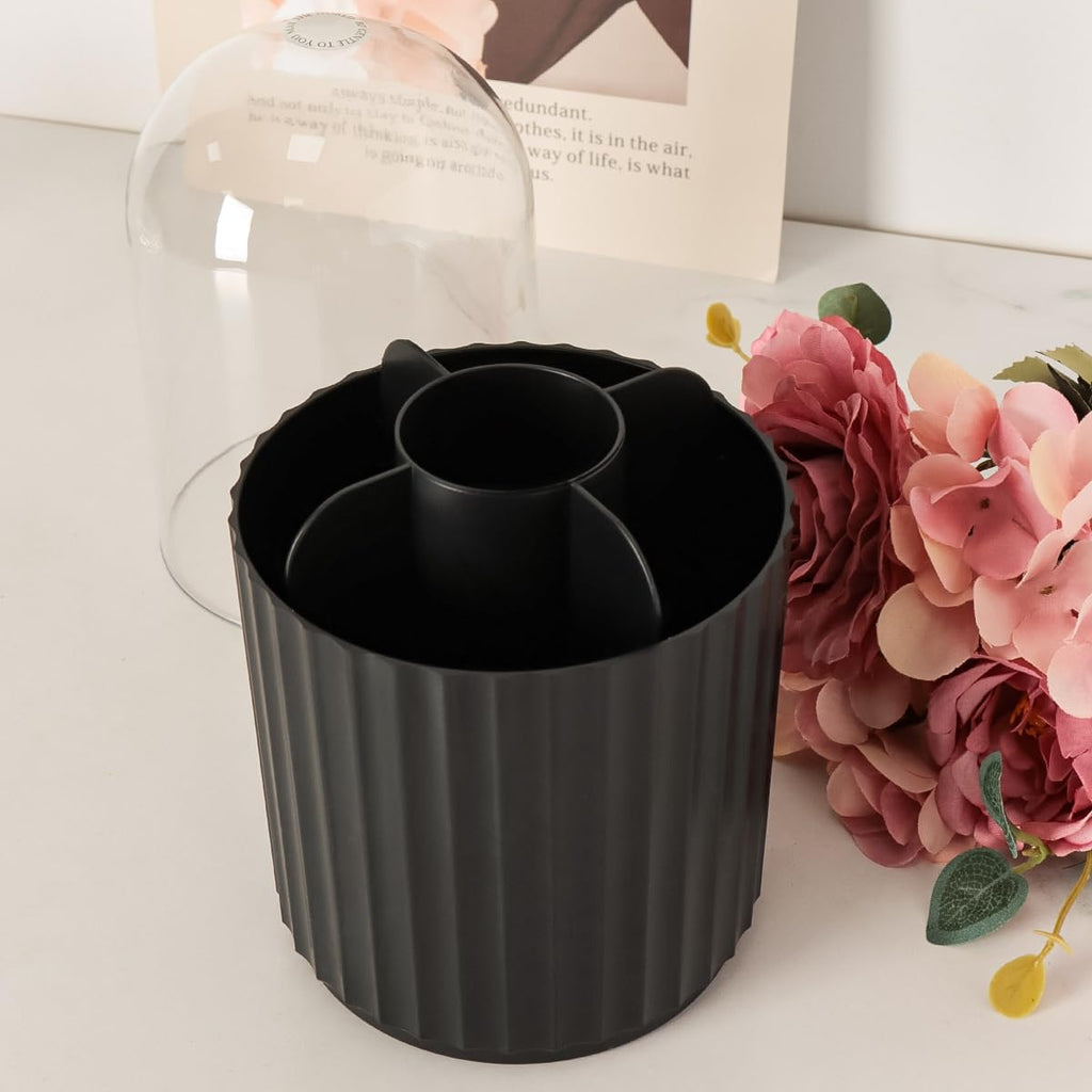 Black Makeup Brush Holder Organizer with Lid 360 Degree Rotatable Spinning Cosmetics Holders Brushes Storage Box for Bathroom Vanity Countertop Black 1005