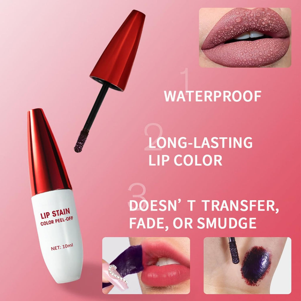 Lip Stain Non-Stick Cup Peel off Lip Stain Lip Tint Peel off Makeup for Women Extreme Amazing Make up Peel off Lip Tint Long Lasting Matte Finish Liquid Lipstick (#2 Cool Rose)