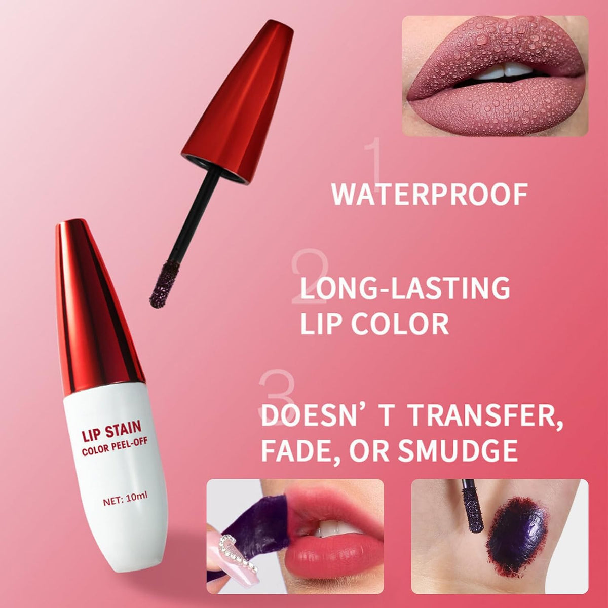 Lip Stain Non-Stick Cup Peel off Lip Stain Lip Tint Peel off Makeup for Women Extreme Amazing Make up Peel off Lip Tint Long Lasting Matte Finish Liquid Lipstick (#2 Cool Rose)