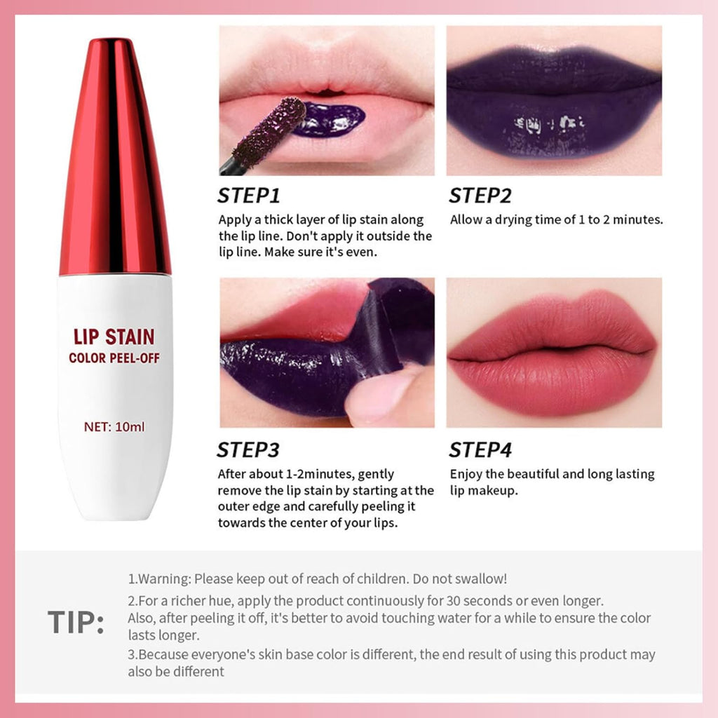 Lip Stain Non-Stick Cup Peel off Lip Stain Lip Tint Peel off Makeup for Women Extreme Amazing Make up Peel off Lip Tint Long Lasting Matte Finish Liquid Lipstick (#2 Cool Rose)