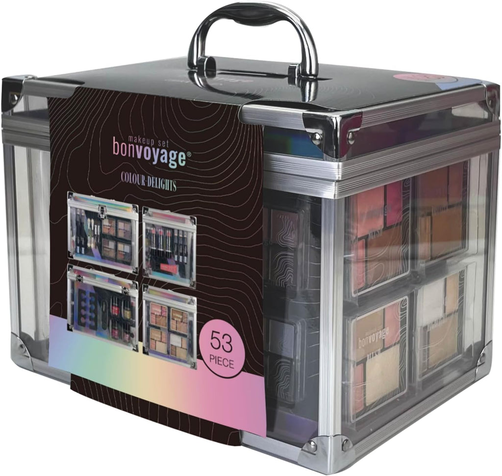 , Makeup Kit with Lipstick, Eyeshadows, Blush, Manicure and Pedicure Set and More, Portable and Lightweight Transparent Case, Colour Delights