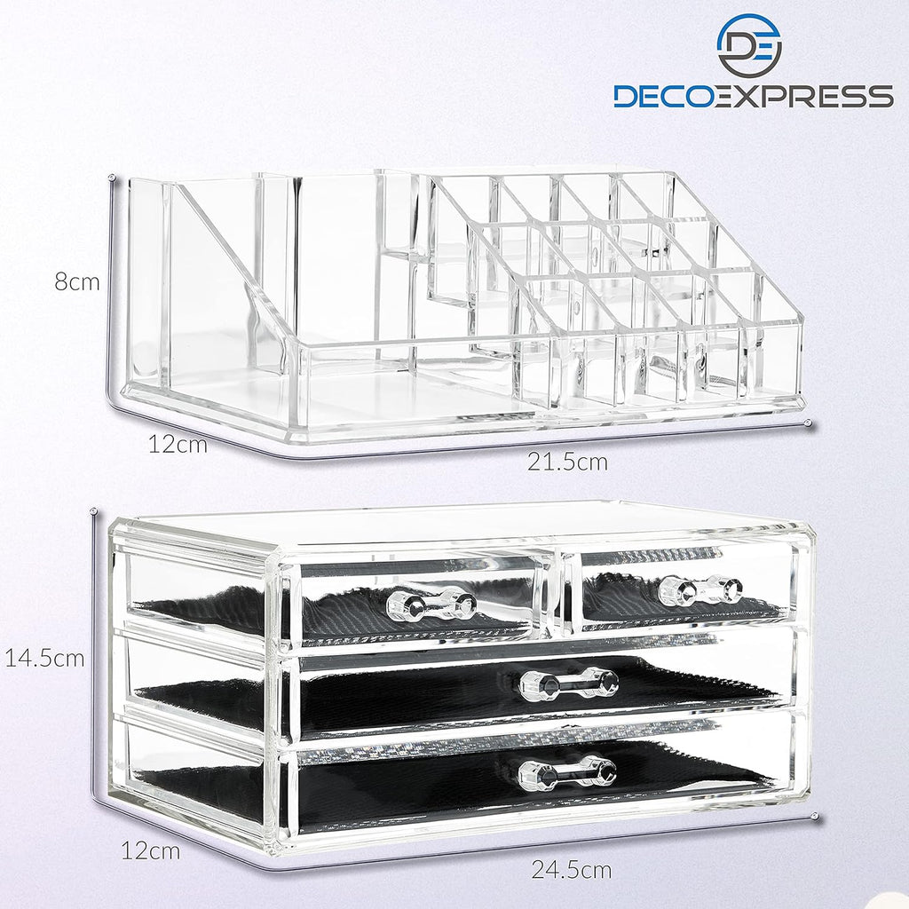 Acrylic Makeup Organizer for Women and Teenagers - 4-Tier Cosmetic Storage Box for Bathroom and Bedroom, Dimensions: 12cm x 24cm x 22cm, Clear Design for Beauty and Skincare Products