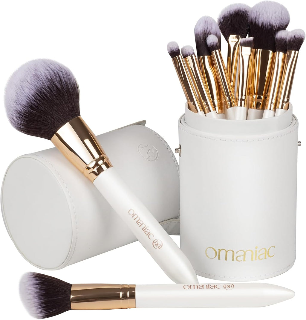 Professional Makeup Brush Set (12 Pieces) with Pearl Finish Handles - Ergonomic Design for Effortless Application, Complete Travel Makeup Brush Collection with Case