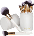Professional Makeup Brush Set (12 Pieces) with Pearl Finish Handles - Ergonomic Design for Effortless Application, Complete Travel Makeup Brush Collection with Case