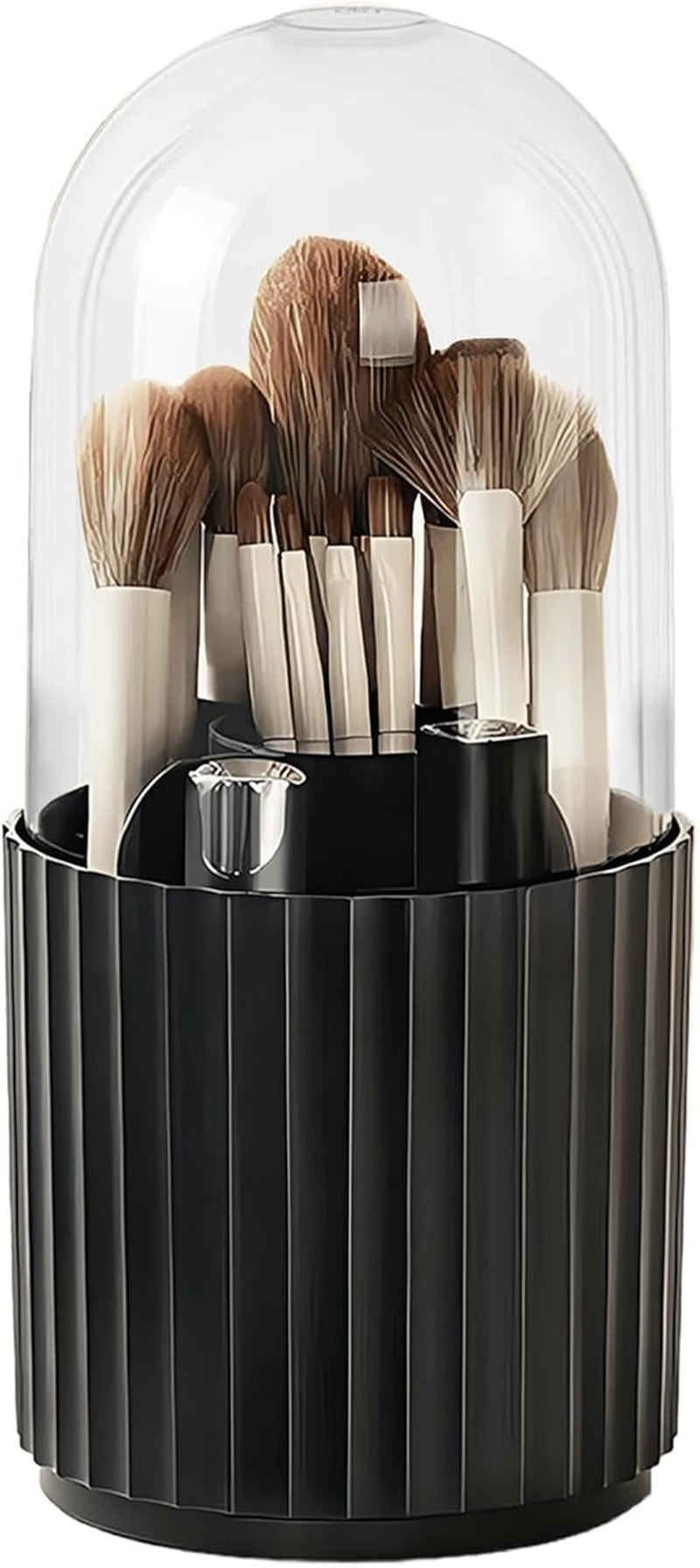 Black Makeup Brush Holder Organizer with Lid 360 Degree Rotatable Spinning Cosmetics Holders Brushes Storage Box for Bathroom Vanity Countertop Black 1005