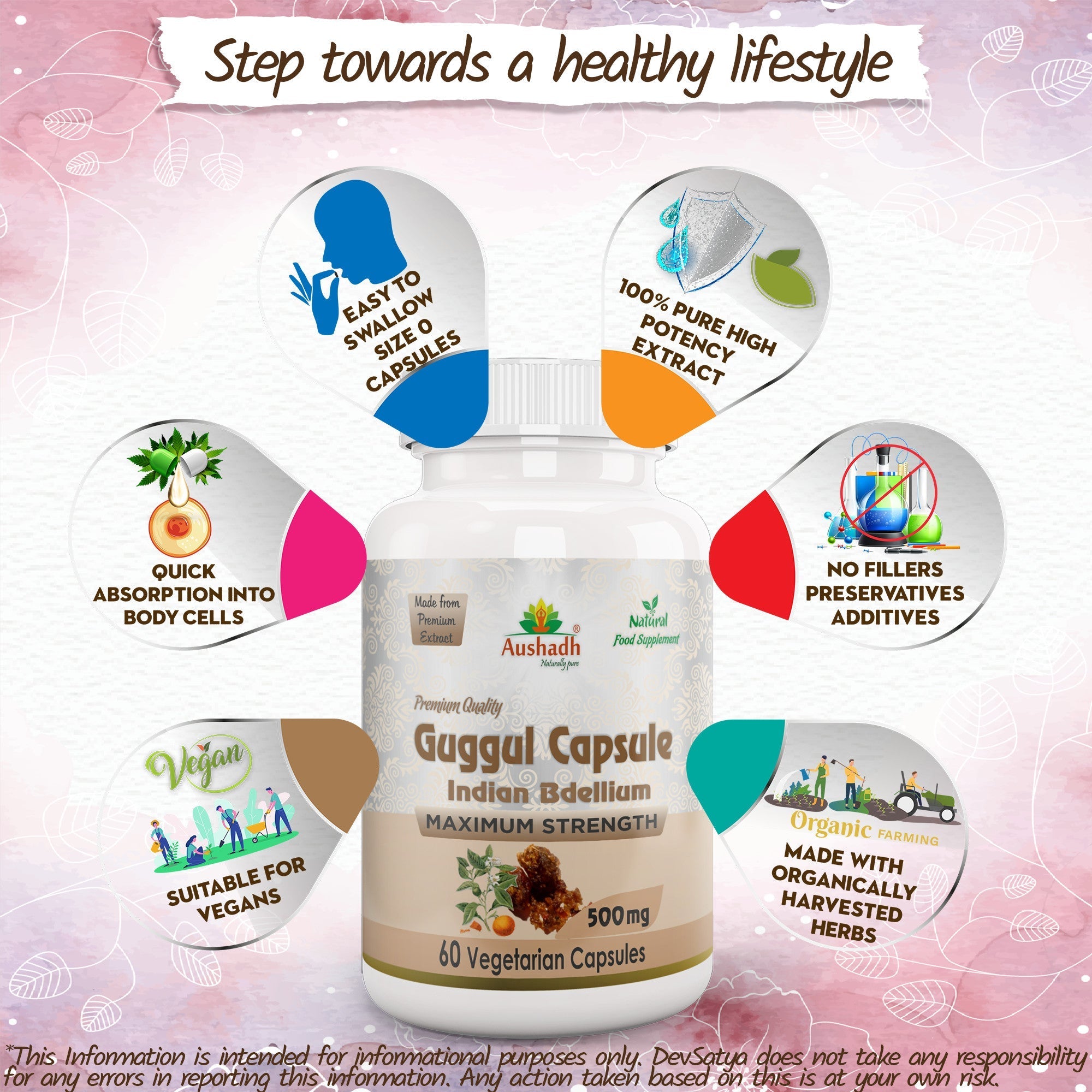 Aushadh Guggul Capsules (Mukul Myrrh) Joint Comfort & Heart Wellness Support - Vegan, Gluten Free, Non-GMO, 60 Capsules