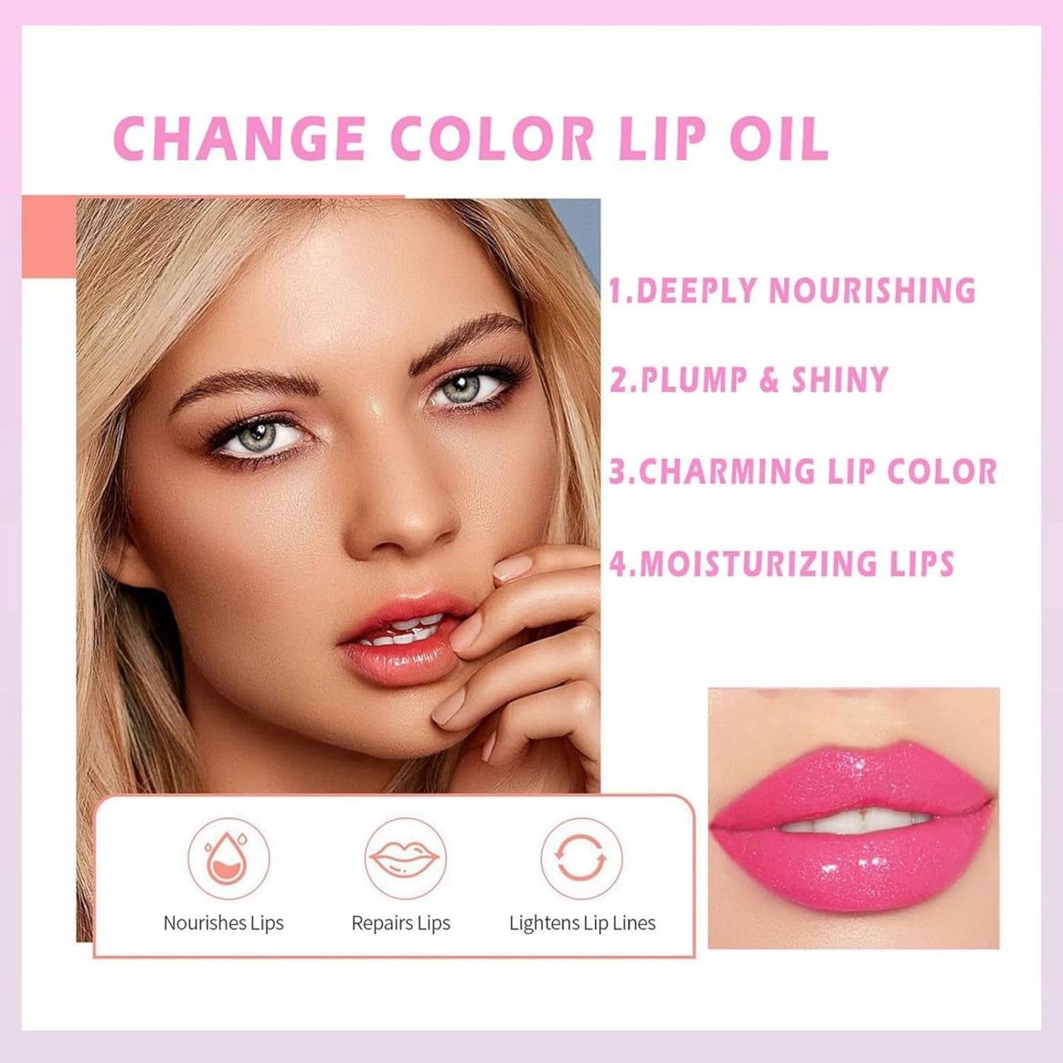 2PCS Magic Color Changing Lip Oil Stain,Magic Color Change Lip Glow Oil,Warm Change Moisturizing Lip Gloss,Hydrating Plumping Lip Gloss Lip Oil,Shimmery Color Changing Lip Glow Oil,Tinted Lipstick