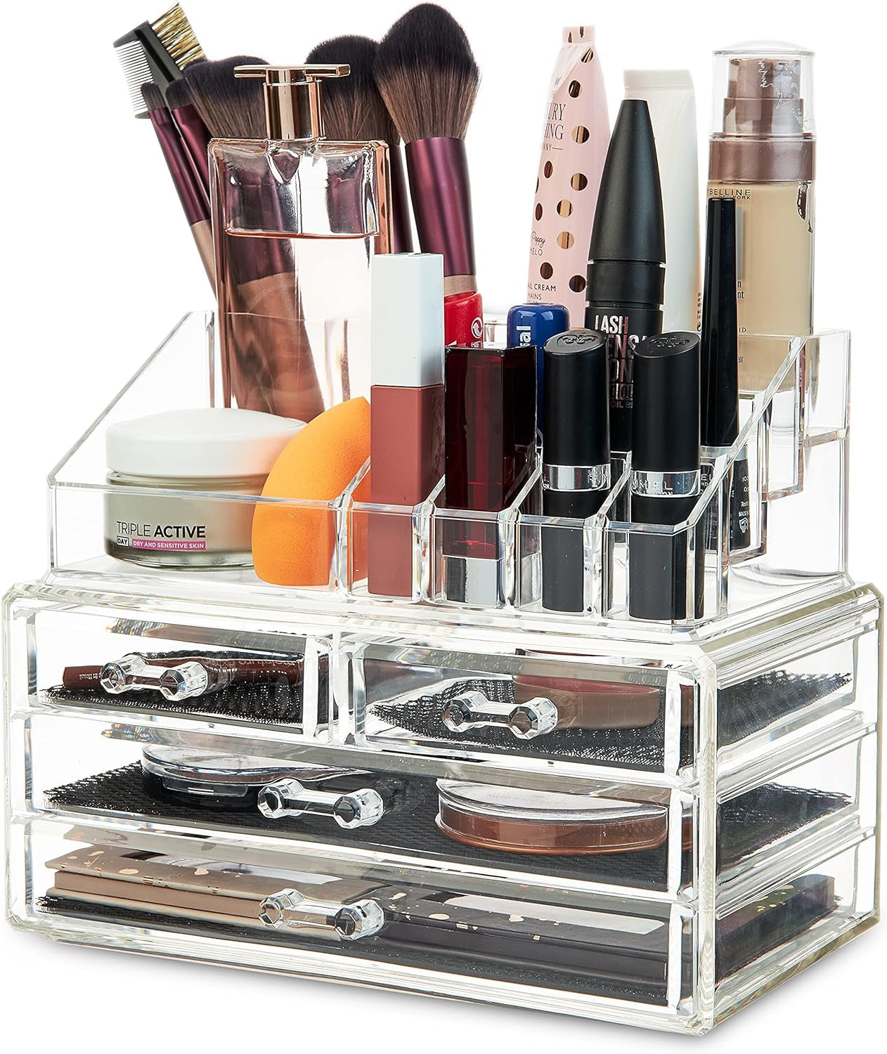 Acrylic Makeup Organizer for Women and Teenagers - 4-Tier Cosmetic Storage Box for Bathroom and Bedroom, Dimensions: 12cm x 24cm x 22cm, Clear Design for Beauty and Skincare Products