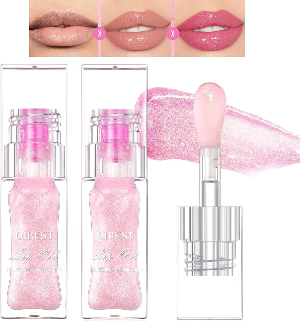 Magic Color Changing Lip Oil, Warm Change Moisturizing, Long Lasting Nourishing Big Brush Lip Gloss (#1)
