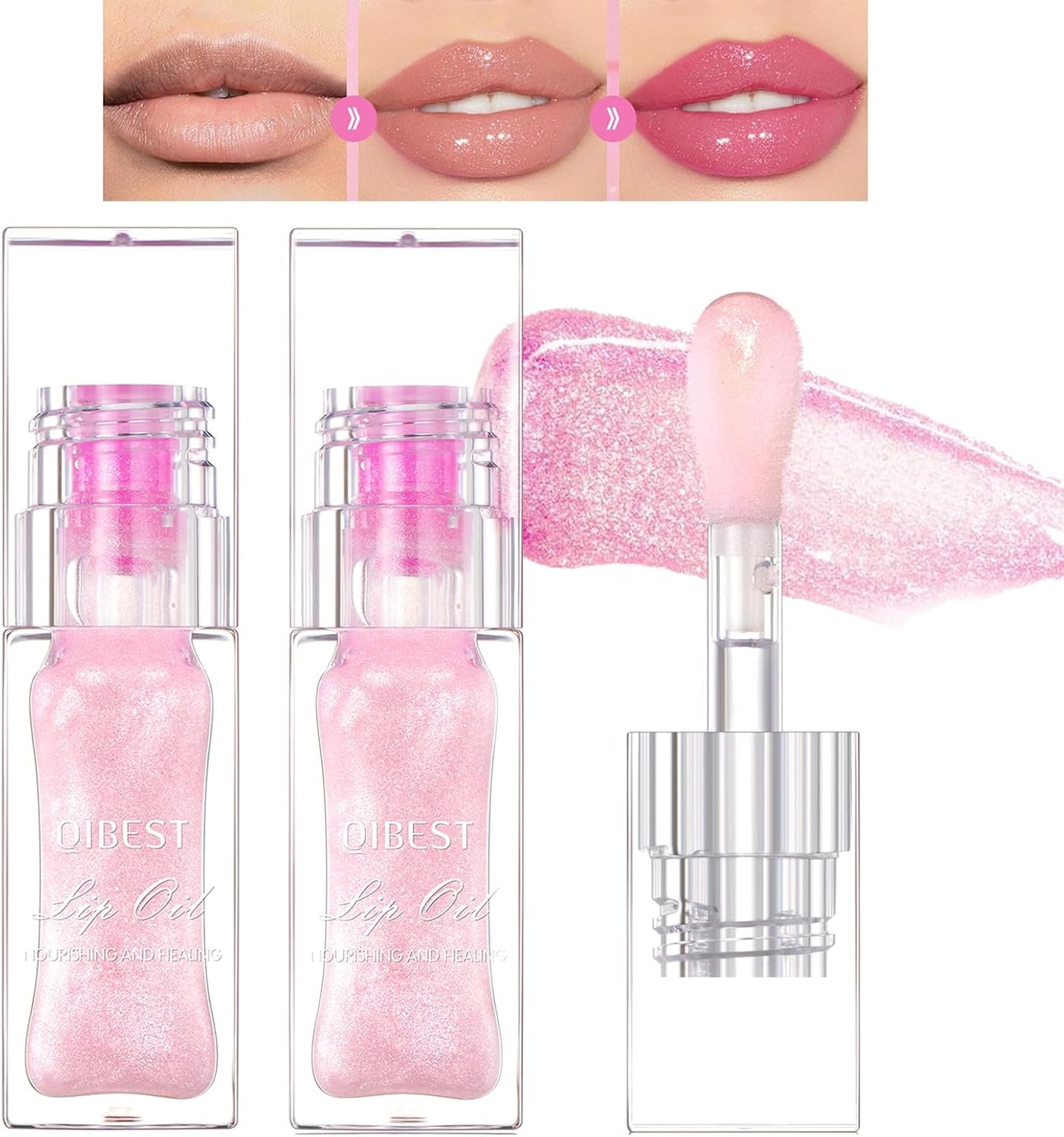 Magic Color Changing Lip Oil, Warm Change Moisturizing, Long Lasting Nourishing Big Brush Lip Gloss (#1)