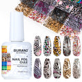 Nail Art Foil Glue Gel (0.5 oz) with 10-Piece Leopard Foil Sticker Set for DIY Nail Design - UV/LED Lamp Required