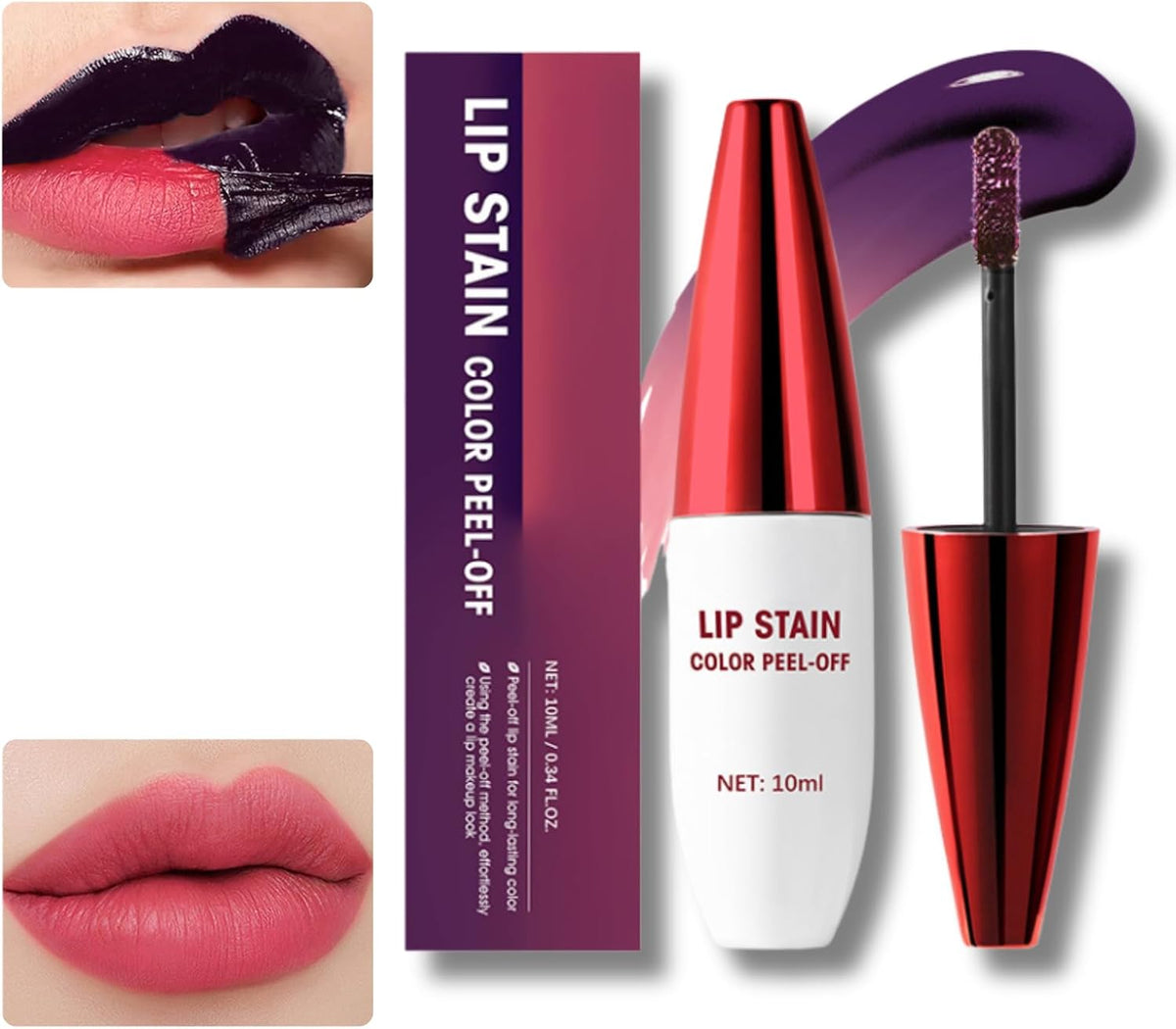 Lip Stain Non-Stick Cup Peel off Lip Stain Lip Tint Peel off Makeup for Women Extreme Amazing Make up Peel off Lip Tint Long Lasting Matte Finish Liquid Lipstick (#2 Cool Rose)