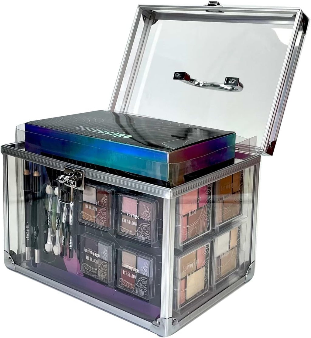 , Makeup Kit with Lipstick, Eyeshadows, Blush, Manicure and Pedicure Set and More, Portable and Lightweight Transparent Case, Colour Delights