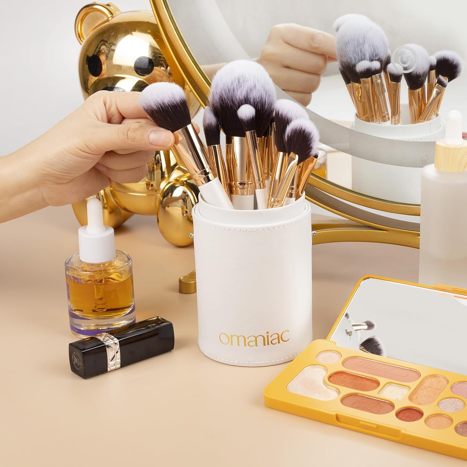 Professional Makeup Brush Set (12 Pieces) with Pearl Finish Handles - Ergonomic Design for Effortless Application, Complete Travel Makeup Brush Collection with Case