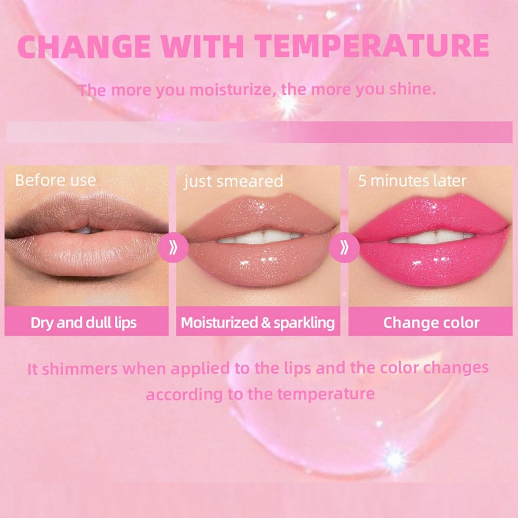 2PCS Magic Color Changing Lip Oil Stain,Magic Color Change Lip Glow Oil,Warm Change Moisturizing Lip Gloss,Hydrating Plumping Lip Gloss Lip Oil,Shimmery Color Changing Lip Glow Oil,Tinted Lipstick