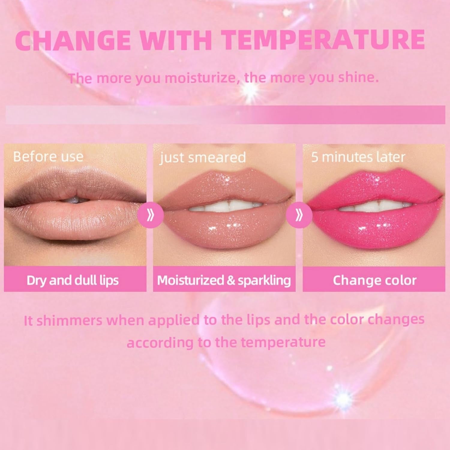 2PCS Magic Color Changing Lip Oil Stain,Magic Color Change Lip Glow Oil,Warm Change Moisturizing Lip Gloss,Hydrating Plumping Lip Gloss Lip Oil,Shimmery Color Changing Lip Glow Oil,Tinted Lipstick
