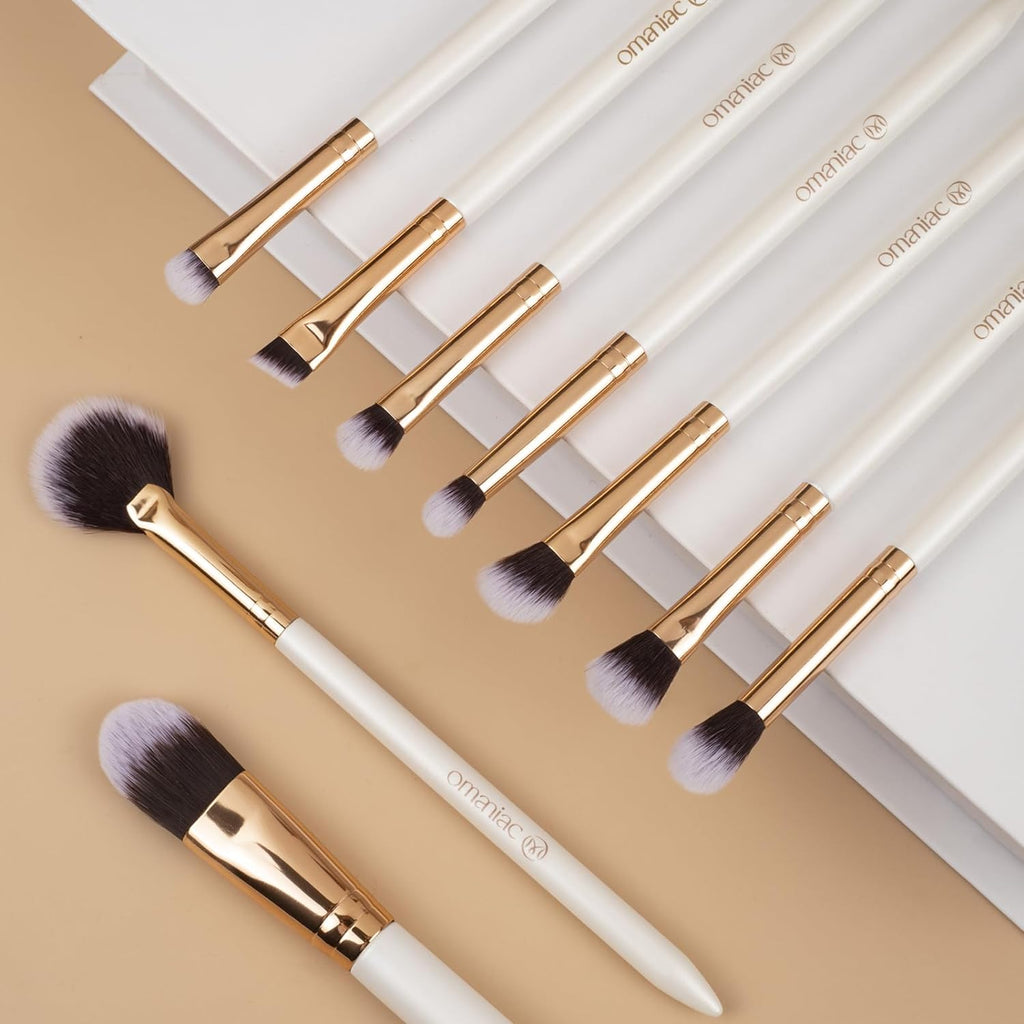 Professional Makeup Brush Set (12 Pieces) with Pearl Finish Handles - Ergonomic Design for Effortless Application, Complete Travel Makeup Brush Collection with Case