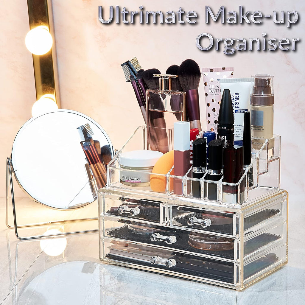 Acrylic Makeup Organizer for Women and Teenagers - 4-Tier Cosmetic Storage Box for Bathroom and Bedroom, Dimensions: 12cm x 24cm x 22cm, Clear Design for Beauty and Skincare Products