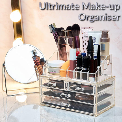 Acrylic Makeup Organizer for Women and Teenagers - 4-Tier Cosmetic Storage Box for Bathroom and Bedroom, Dimensions: 12cm x 24cm x 22cm, Clear Design for Beauty and Skincare Products