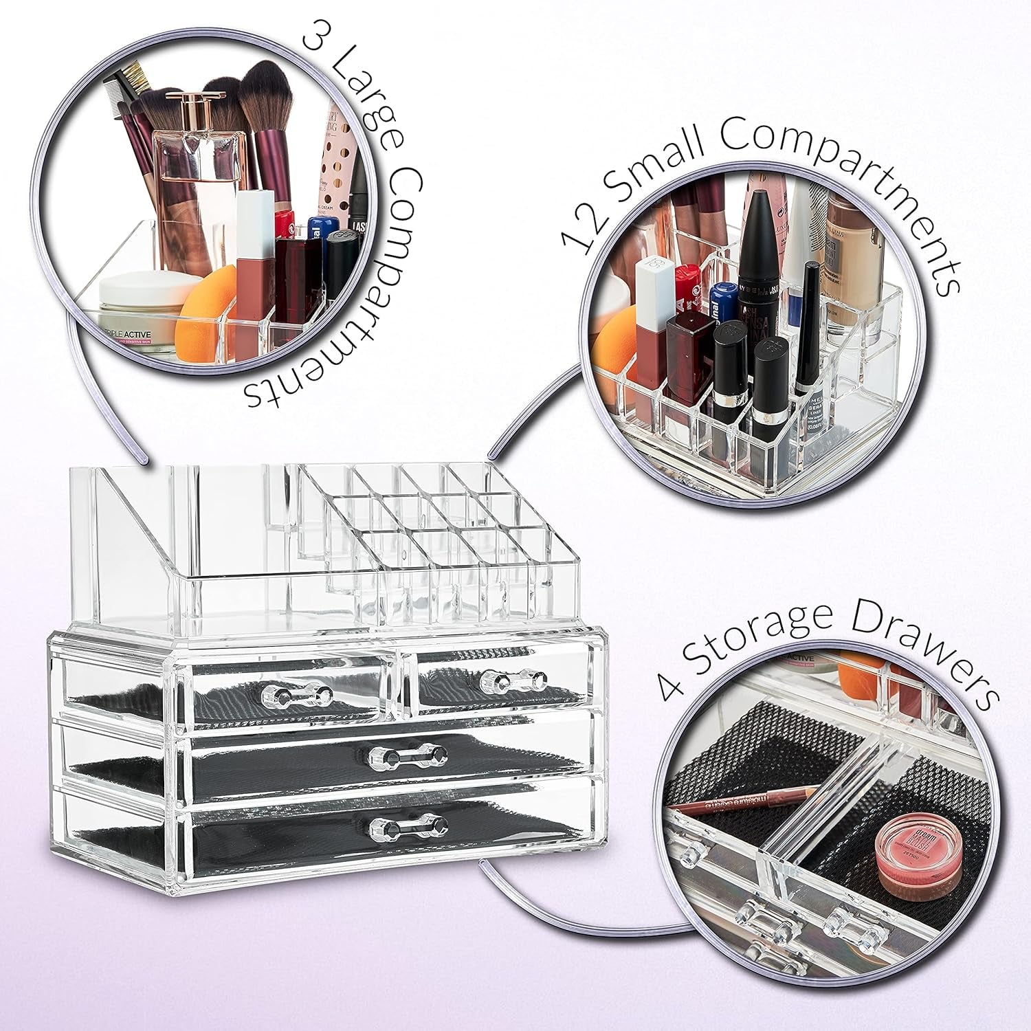 Acrylic Makeup Organizer for Women and Teenagers - 4-Tier Cosmetic Storage Box for Bathroom and Bedroom, Dimensions: 12cm x 24cm x 22cm, Clear Design for Beauty and Skincare Products