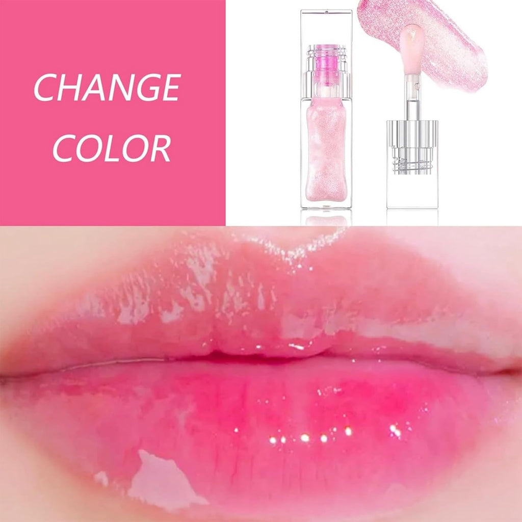 2PCS Magic Color Changing Lip Oil Stain,Magic Color Change Lip Glow Oil,Warm Change Moisturizing Lip Gloss,Hydrating Plumping Lip Gloss Lip Oil,Shimmery Color Changing Lip Glow Oil,Tinted Lipstick